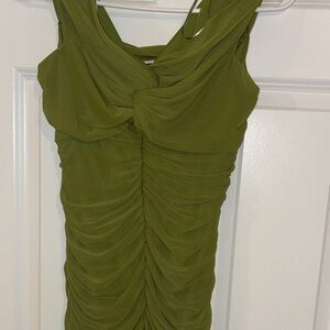 Fashion Nova Olive Green Ruched Midi Dress